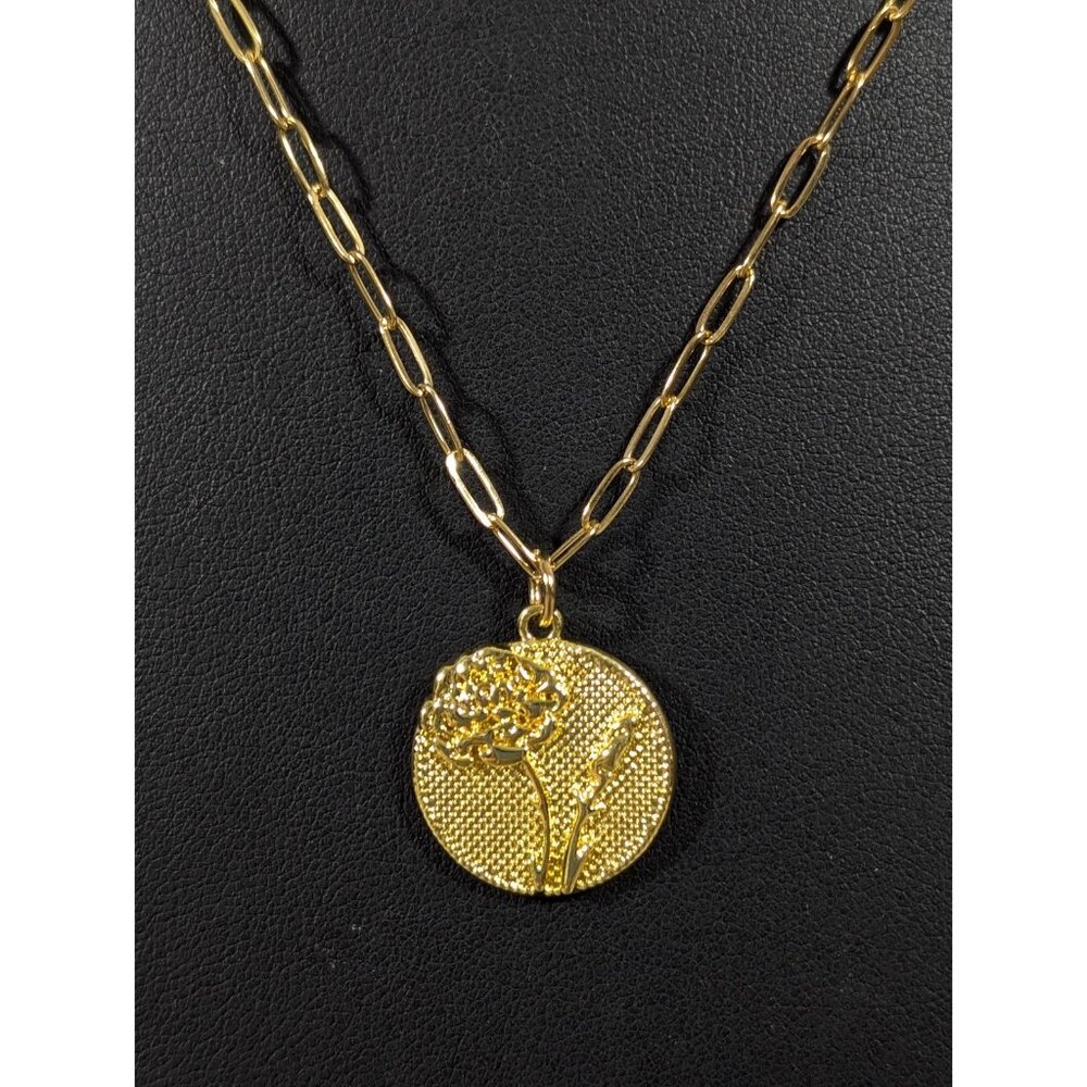 Plunder Marigold Birth Flower Necklace October‎ Gold Tone Paperclip Chain 20 in